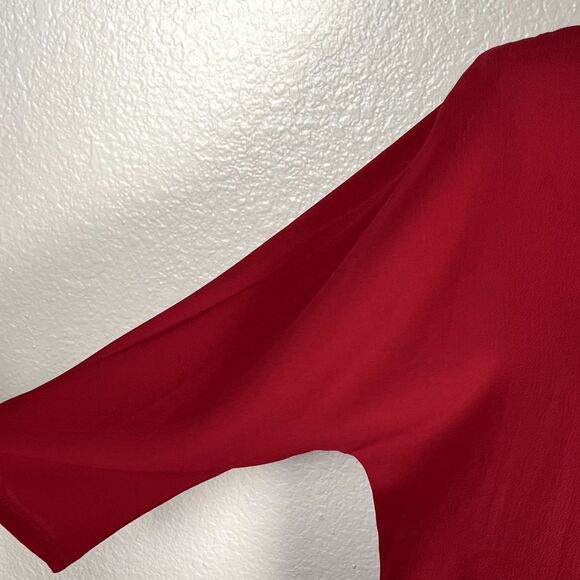 Valette Sz S Burgundy 3/4 Dolman Sleeve Blouse Open Back 3 Straps - Picture 2 of 10